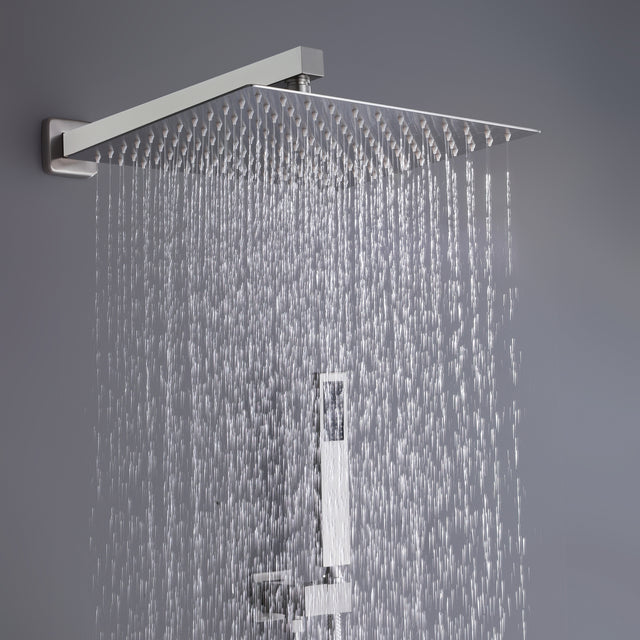 Trustmade Wall Mounted Square Rainfall Pressure Balanced Complteted Shower System with Rough-in Valve, 3 Function, 10 inches Brushed Nickel - 3W02