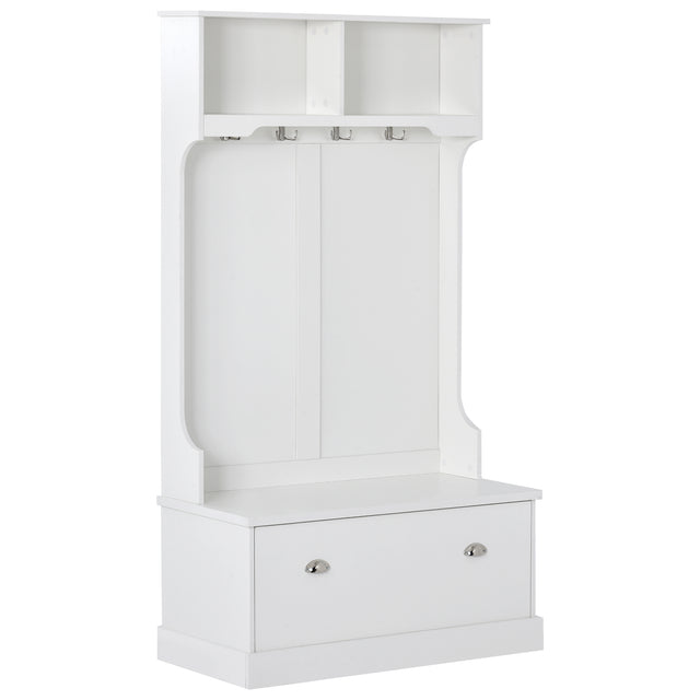 ON-TREND Hall Tree with 4 Hooks, Coat Hanger, Entryway Bench, Storage Bench, 3-in-1 Design, for Livingroom, Hallway (white)