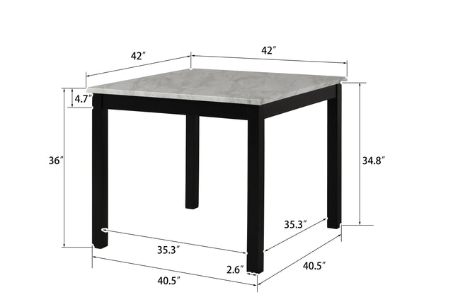 5-piece Counter Height Dining Table Set with One Faux Marble Dining Table and Four Upholstered-Seat Chairs,for Kitchen and Living room ,Table : 42" L x42" Wx36"H,Chair: 18.5" Lx23.2" Dx39.8" H,Black