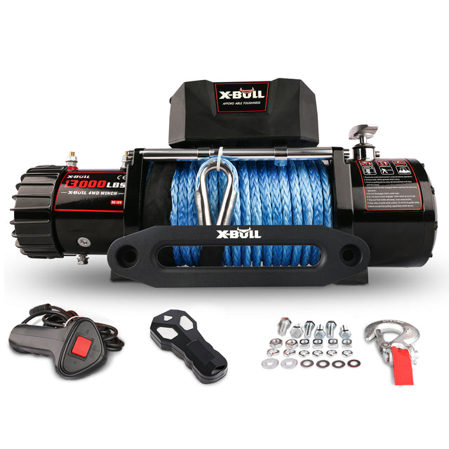 X-BULL 12V waterproof SYNTHETIC ROPE Electric Winch 13000 lb Load Capacity for Truck UTV, ATU,SUV, Car with Corded Control