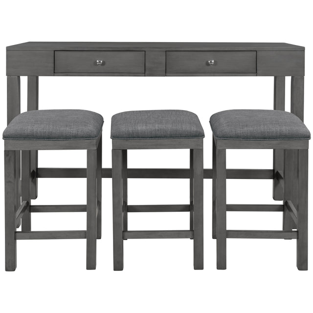 TOPMAX 4-Piece Counter Height Table Set with Socket and Fabric Padded Stools, Gray