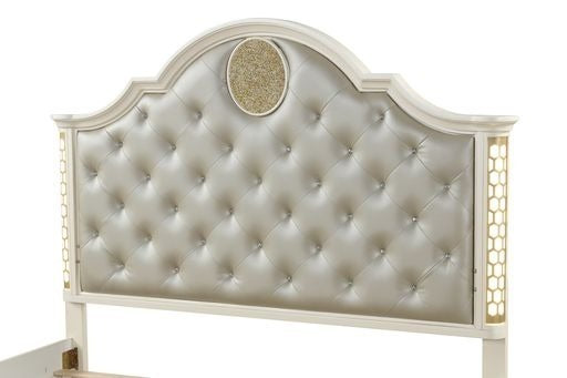 Jasmine King 6 Pc Unique LED Vanity Bedroom Set made with Wood in Beige