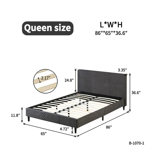 Queen Size Velvet Upholstered Tufted Platform Bed Frame / Mattress Foundation / Wood Slat Support / No Box Spring Needed / Easy Assembly, Queen, Platform Bed Only, Dark Grey
