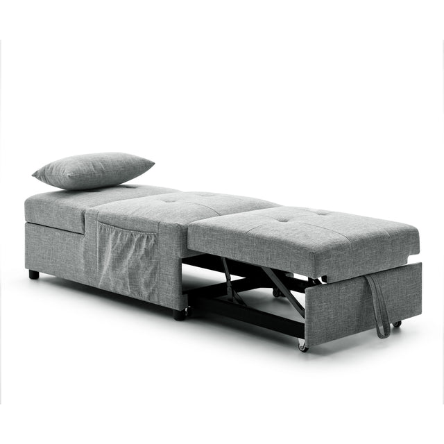 Folding Ottoman Sleeper Sofa Bed, 4 in 1 Function, Work as Ottoman, Chair ,Sofa Bed and Chaise Lounge for Small Space Living, Grey (44” x 26” x 33”H)