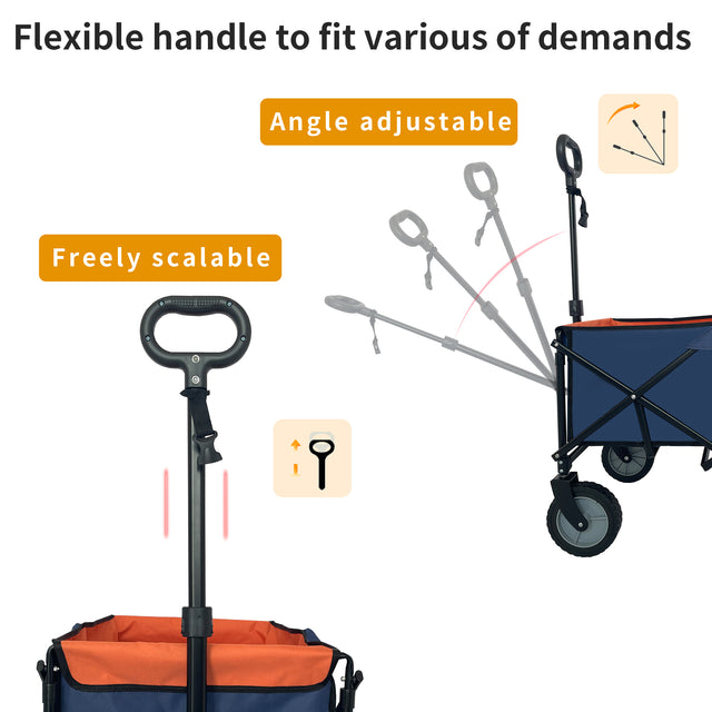 Collapsible Folding Wagon, Push Pull Foldable Beach Wagon Cart