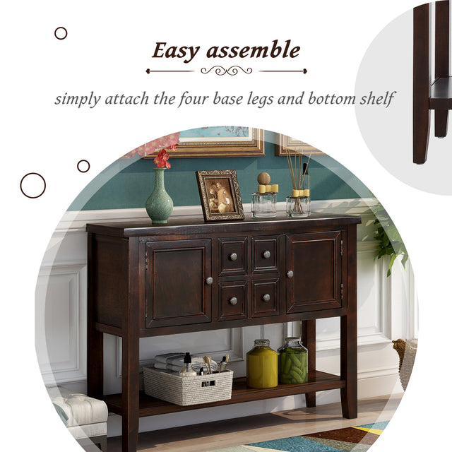 TREXM Cambridge Series Buffet Sideboard Console Table with Bottom Shelf (Espresso)