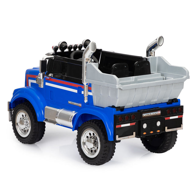 12V Kids Battery Electric Ride On Car Toy, Optimus Prime Truck with Remote Control, Transformers Die-Cast Vehicle W/ Music, Rear Loader, Blue