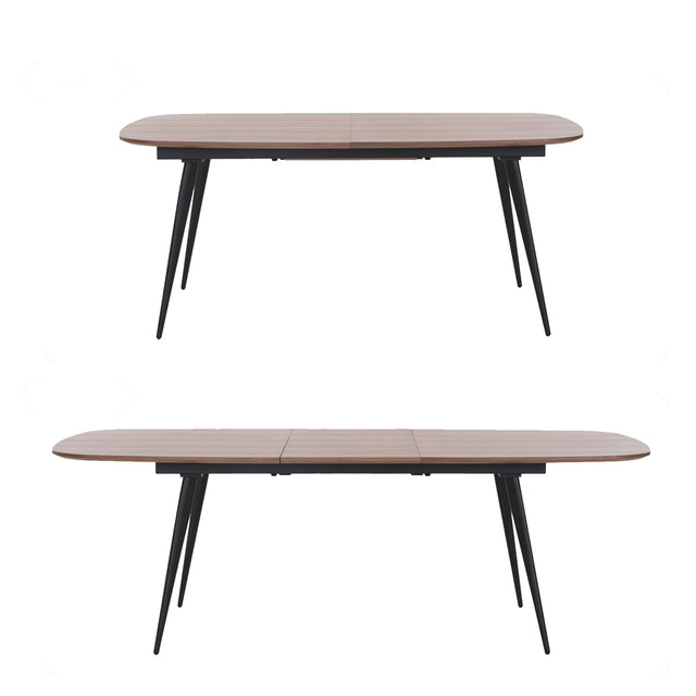 Expandable Wood Dining Table Kitchen Table Small Space Dining Table walnut desk top with Black metal foot