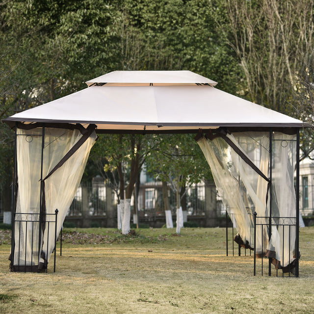 U_STYLE 13 Ft. W x 9.7 Ft. D Iron Patio Outdoor Gazebo, Double Roof Soft Canopy Garden Backyard Gazebo with Mosquito Netting Suitable for Lawn, Garden, Backyard and Deck