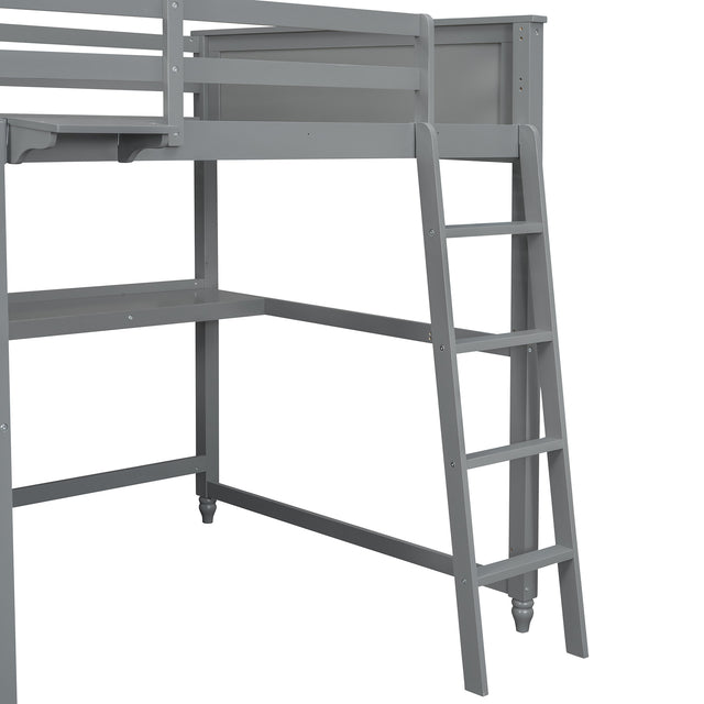 Full size Loft Bed with Drawers and Desk, Wooden Loft Bed with Shelves - Gray(OLD SKU:LT000529AAE)