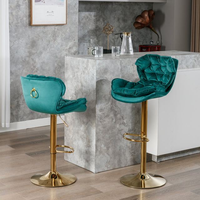 A&A Furniture,Swivel Bar Stools Set of 2, Velvet Counter Height Adjustable Barstools, Dining Bar Chairs Upholstered Modern Bar Stool for Kitchen Island, Cafe, Bar Counter, Dining Room(Green)