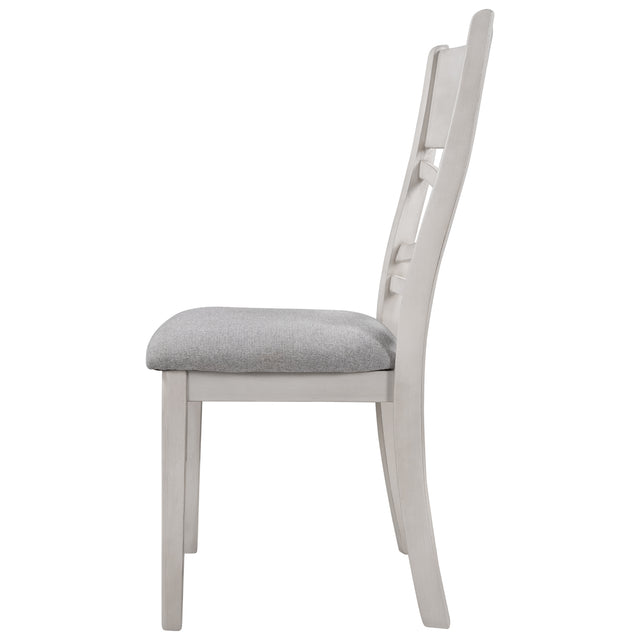 TOPMAX Farmhouse Rustic Wood 4-Piece Kitchen Dining Upholstered Padded Chairs, Light Grey+White