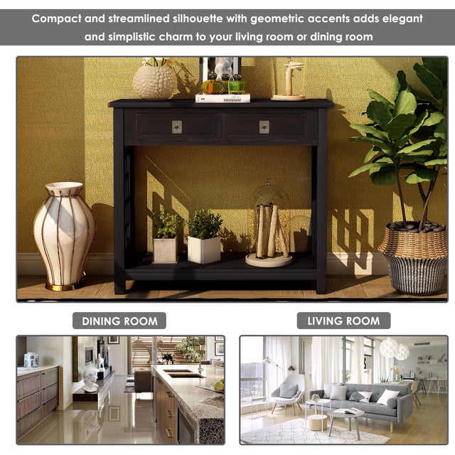 TREXM  Console Table with 2 Drawers and Bottom Shelf, Entryway Accent Sofa Table (Espresso)