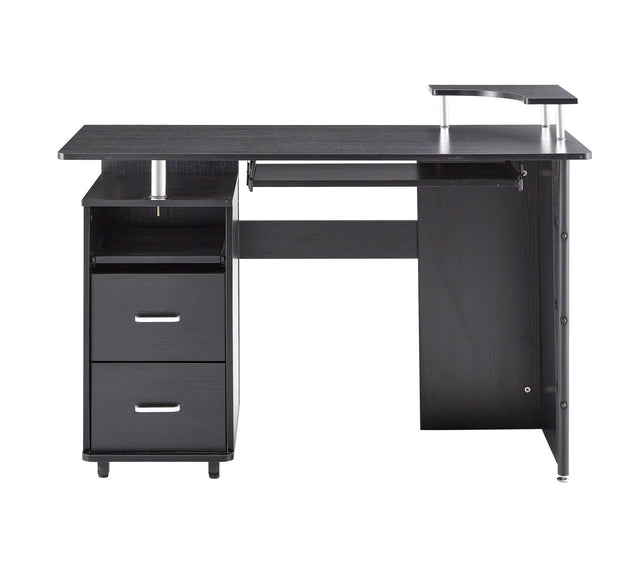 D&N solid wood computer Desk,office table with PC droller, storage shelves and file cabinet , two drawers, CPU tray,a shelf used for planting, single , black. 47.24''L 21.65''W 34.35''H