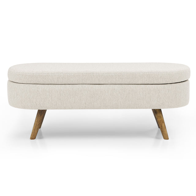 Ottoman Oval Storage Bench, Rubber Wood Legs, Beige(43.5“x16”x16“)