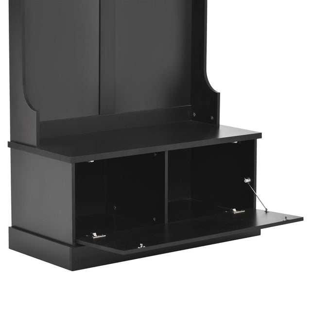 ON-TREND Hall Tree with 4 Hooks, Coat Hanger, Entryway Bench, Storage Bench, 3-in-1 Design, for Livingroom, Hallway (BLACK)