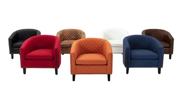 COOLMORE accent Barrel chair living room chair with nailheads and solid wood legs Light Coffee microfiber fabric