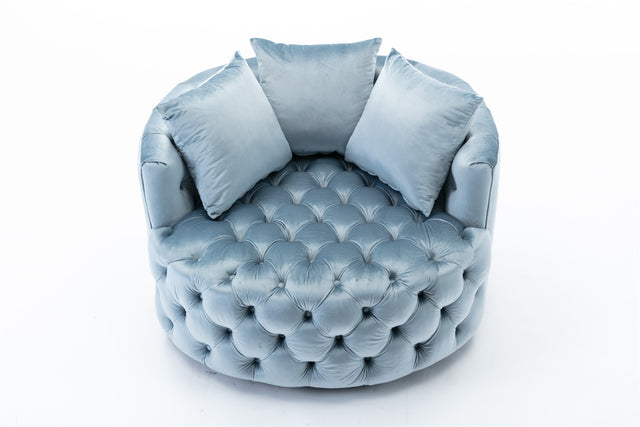 Coolmore Modern Akili swivel accent chair barrel chair for hotel living room / Modern leisure chair Light blue