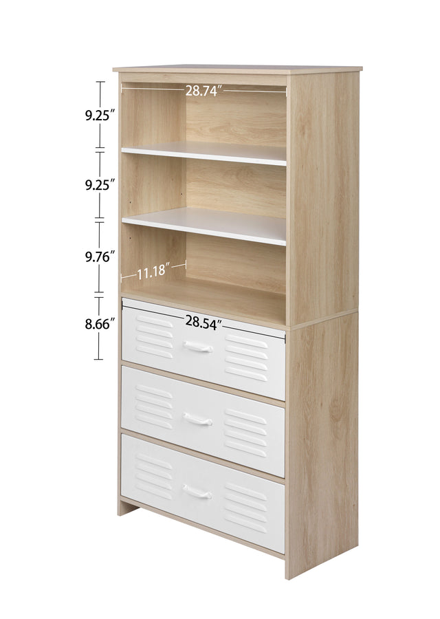 Storage Cabinet,Moline standard bookcase, 6-Shelf, Multipurpose Shelf Display Rack with Classic Tubes, Open Shelf, Industrial Bookshelf with 3 metal drawers, Space Saving