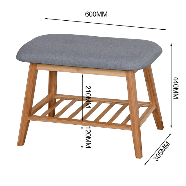 Entryway Shoe Rack Living Room Bamboo Storage Bench 23.6 x 12 x 17.3 inch