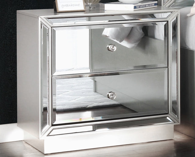 Infinity Mirror Front Nightstand Made With Wood in Silver