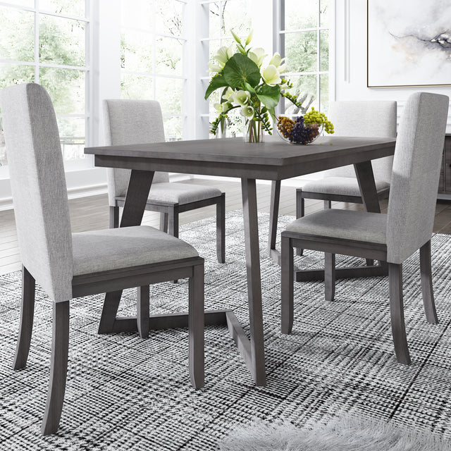 TOPMAX 5-Piece Dining Set, Wood Rectangular Table with 4 Linen Fabric Chairs, Gray