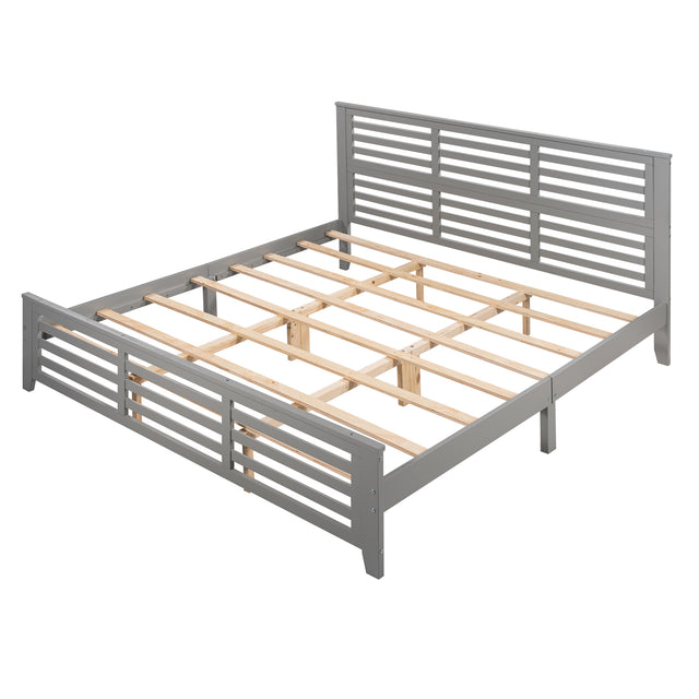 Platform bed with horizontal strip hollow shape, King size, gray (New)