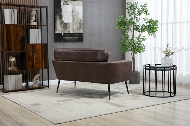 51"W Classical Loveseat Small Sofa Small Mini Room Couch Two-Seater Sofa With 2 Throw Pillows Black Metal Legs for Small Space Office Studio Apartment Bedroom, Dark Brown Bronzing Suede