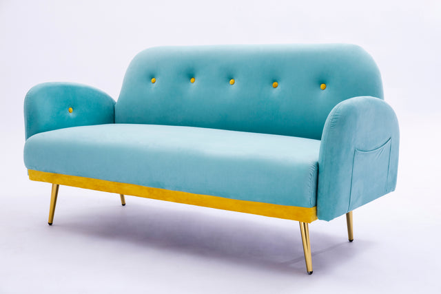 2156 sofa includes 2 pillows 58" blue velvet sofa for small spaces