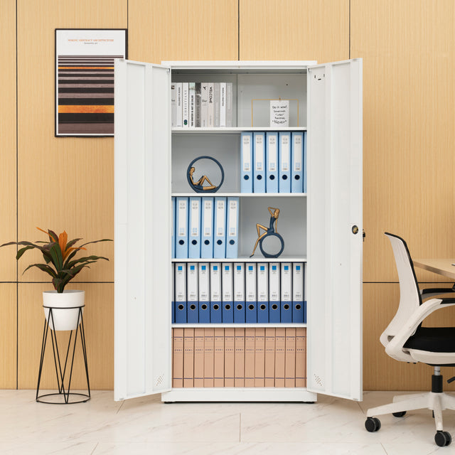 High Storage Cabinet with 2 Doors and 4 Partitions to Separate 5 Storage Spaces, Home/ Office Design