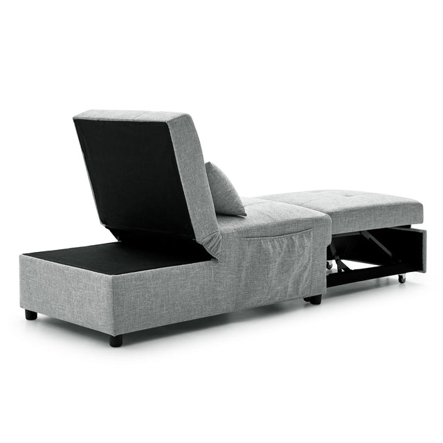 Folding Ottoman Sleeper Sofa Bed, 4 in 1 Function, Work as Ottoman, Chair ,Sofa Bed and Chaise Lounge for Small Space Living, Grey (44” x 26” x 33”H)