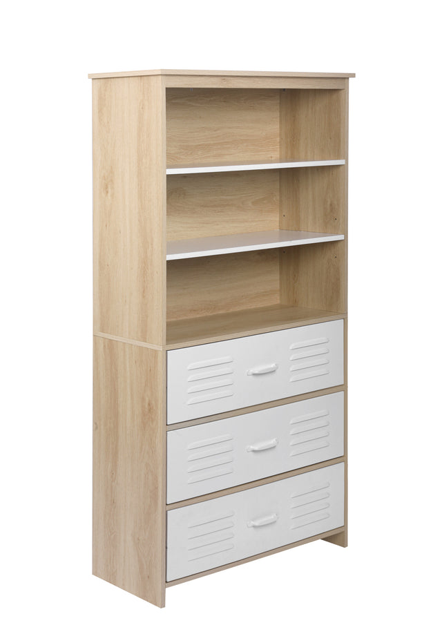 Storage Cabinet,Moline standard bookcase, 6-Shelf, Multipurpose Shelf Display Rack with Classic Tubes, Open Shelf, Industrial Bookshelf with 3 metal drawers, Space Saving