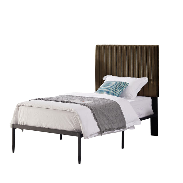 B110 Twin bed Beautiful line stripe cushion headboard Strong iron frame with high temperature paint