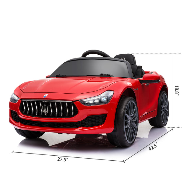 Maserati-Licensed 12V Kids Ride On Car, Electric Vehicle with Remote Control, MP3, USB, Music, Horn, LED Lights, Openable Doors, Red