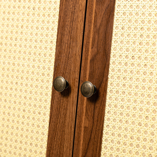 Epaphus 2-Door Accent Cabinet with interior shelves and Black Metal Base