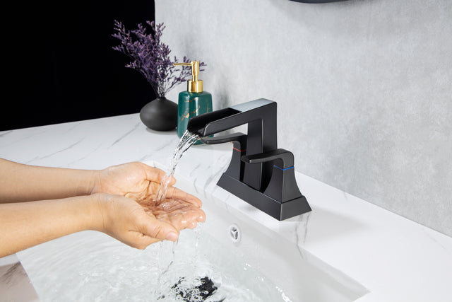 2-Handle Lavatory Faucet Brushed Nickel Bathroom Sink Faucet with Metal Pop-up Drain and Faucet Supply Lines
