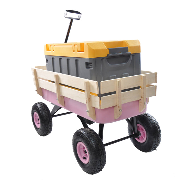 Outdoor Wagon All Terrain Pulling w/Wood Railing Air Tires Children Kid Garden
