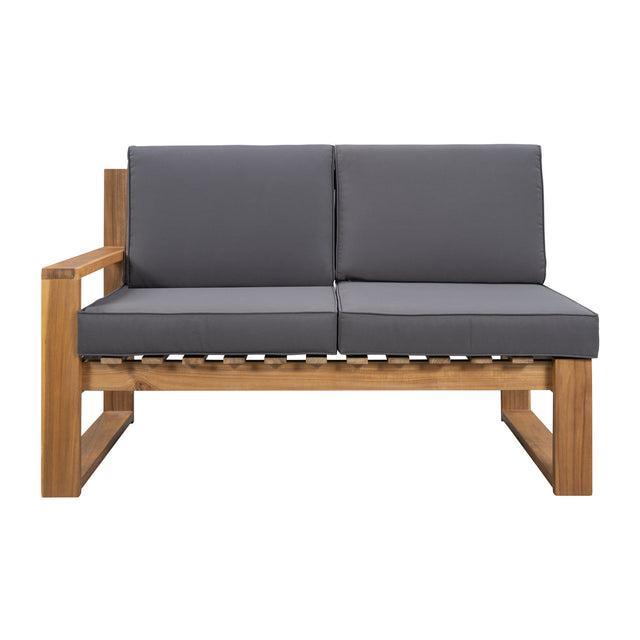 U_STYLE 3-Piece Patio Sectional Set Acacia Wood and Grey Cushions Ideal for Outdoors and Indoors
