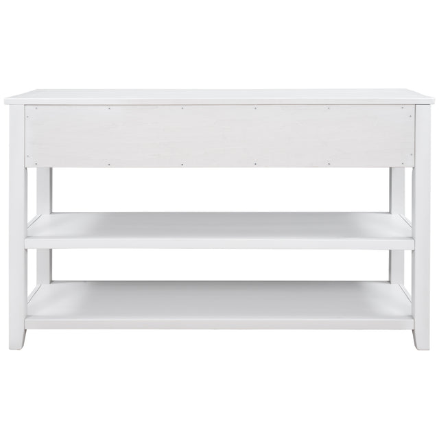 TREXM Retro Design Console Table with Two Open Shelves, Pine Solid Wood Frame and Legs for Living Room (Antique White)