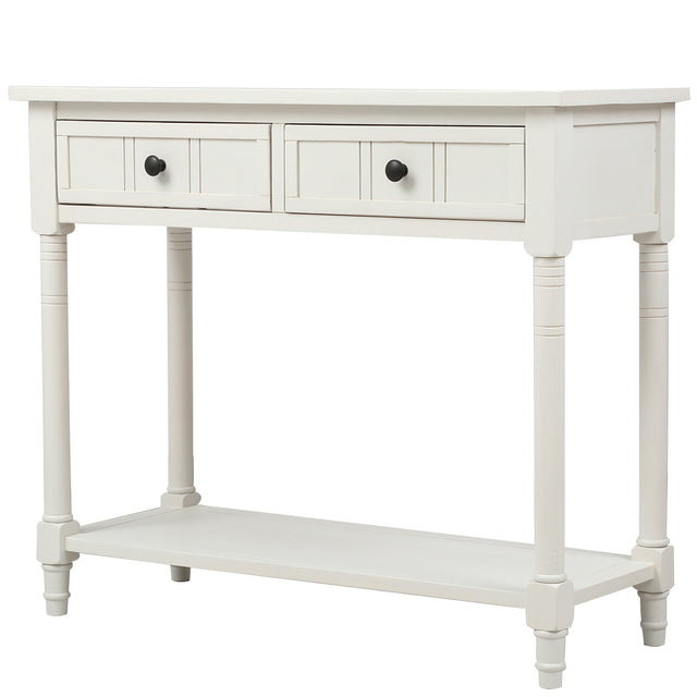 TREXM Daisy Series Console Table Traditional Design with Two Drawers and Bottom Shelf (Ivory White)
