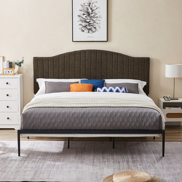 B111 King bed Beautiful line stripe cushion headboard  Strong iron frame with high temperature paint