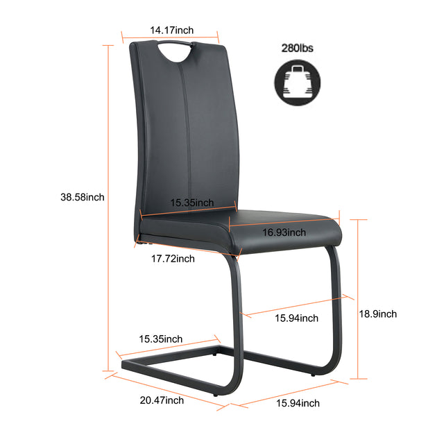 Dining chairs set of 2, Black PU Chair modern kitchen chair with metal leg