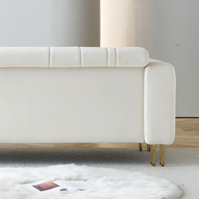 Modern Velvet Sofa 85.04 inch for Living Room Beige Color