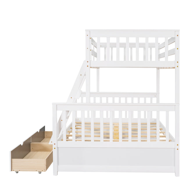Twin-Over-Full Bunk Bed with Ladders and Two Storage Drawers (White) ( old sku:LT000165AAK)