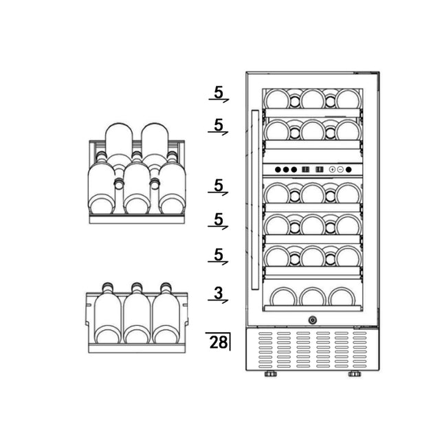 SOTOLA 15 Dual Zone Inch Wine Cooler Refrigerators 28 Bottle Fast Cooling Low Noise Wine Fridge with Professional Compressor Stainless Steel, Digital Temperature Control Screen Built-in or Freestandin