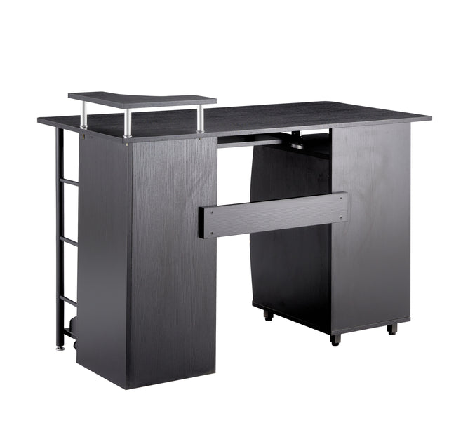 D&N solid wood computer Desk,office table with PC droller, storage shelves and file cabinet , two drawers, CPU tray,a shelf used for planting, single , black. 47.24''L 21.65''W 34.35''H