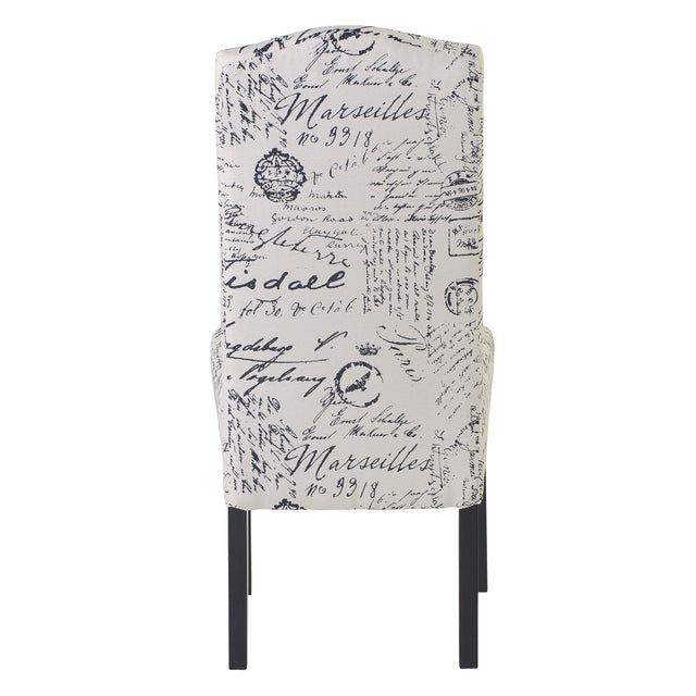 Dining Script Fabric Accent Chair with Solid Wood Legs, Set of 2
