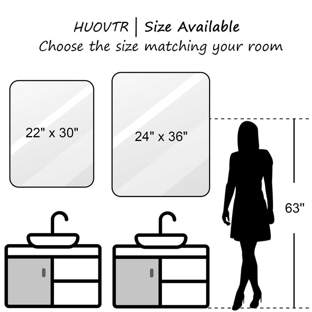 Black 24 "x36" Metal Rectangular Bathroom Wall Mirror