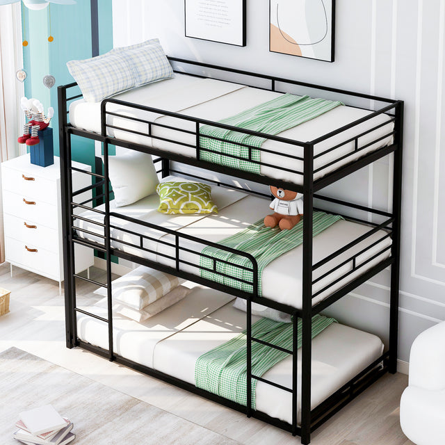 Metal Twin Size Triple Bunk Bed, Black