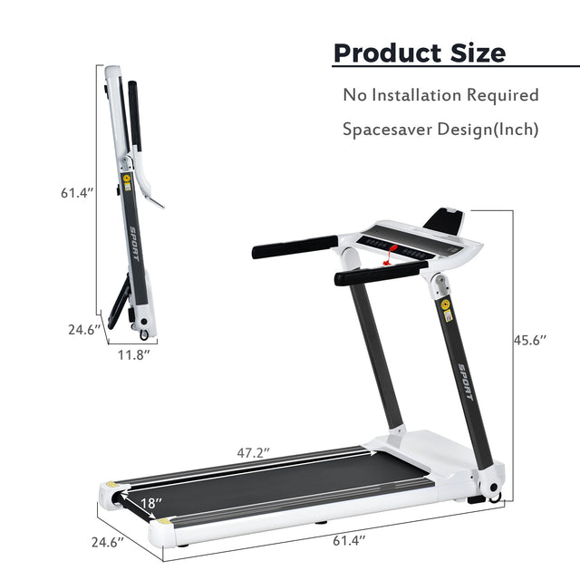 Portable Compact Treadmill;Electric Motorized 3.5HP;14KM/H;Medium Running Machine Motorised Gym 330lbs;Foldable for Home Gym Fitness Workout Jogging Walking;Bluetooth Speaker APP FITIME